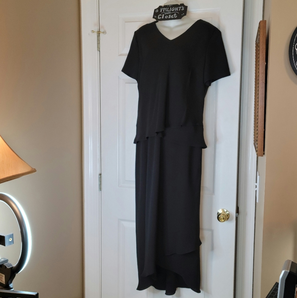 Talbots Black Maxi Dress 16 Short Sleeve Layered